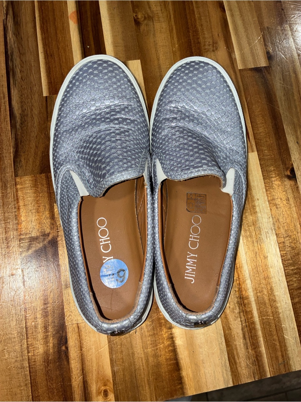Jimmy Choo Metallic Gray Textured Slip-Ons